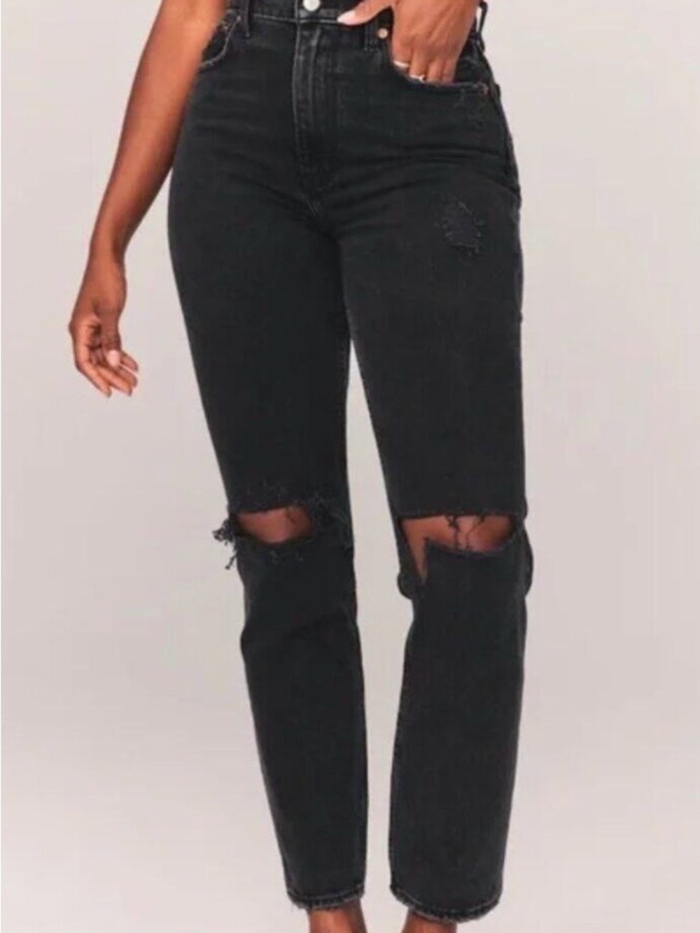 ABERCROMBIE & FITCH 90s Straight Ultra High Rise size 26 black distressed